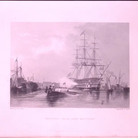 Gosport Naval Flag Ship WH Bartlett 183 Years-Old Antique Steel Engraving-41