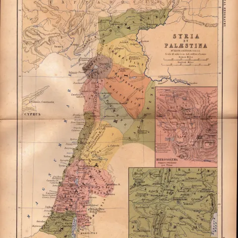 Antique Victorian  1867  Coloured Map Palestine Syria, Hierosolyma.