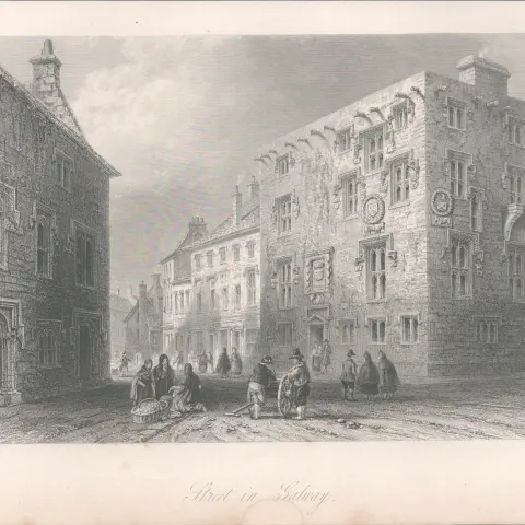 Antique Engraving 1850’s Street In Galway