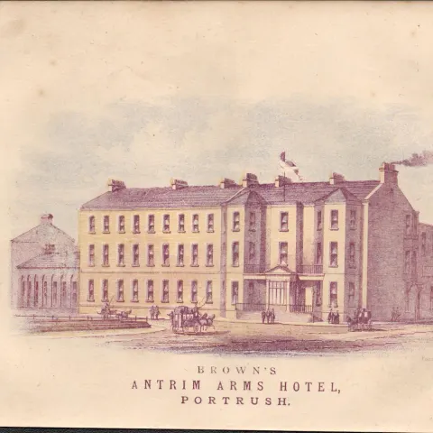 Chromolithographed Antique 1871 Antrim Arms Hotel Portrush.