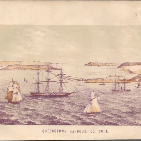 Chromolithographed Antique 1871 Plate Queenstown Harbour Co Cork.