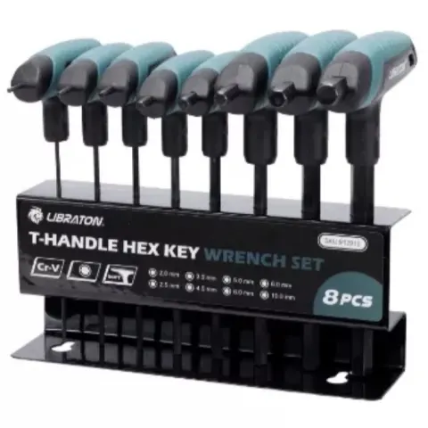T-Handle Allen Wrench Set – Metric Hex Key Set (2.0mm–10mm, 8PCS) With Storage Rack