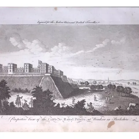 Windsor Castle Berkshire Rare Large 247-Year-Old Antique Copperplate Engraving -22-TR
