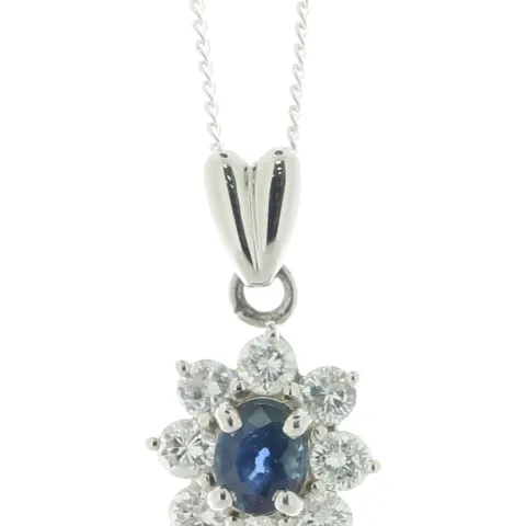 Platinum Oval Cluster Diamond And Sapphire Pendant (S0.53) 0.65 Carats