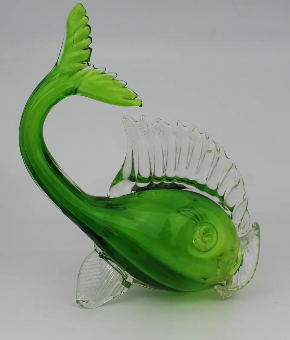 Murano Style Green and Clear Art Glass Fish Sculpture