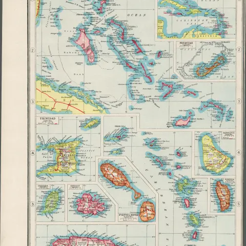 British West Indies  Coloured Antique  Map-451.
