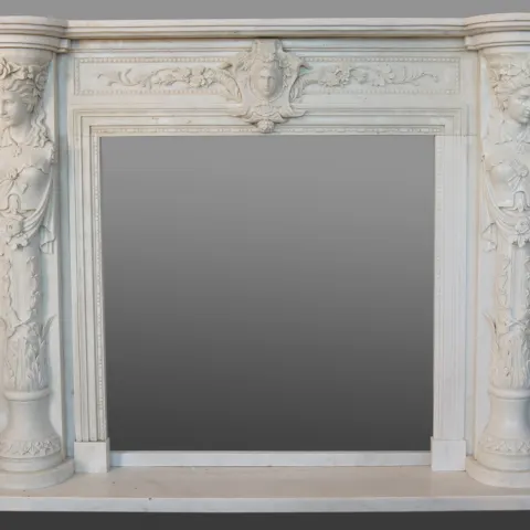 Carved Fire Surround with Caryatid Figures White Marble