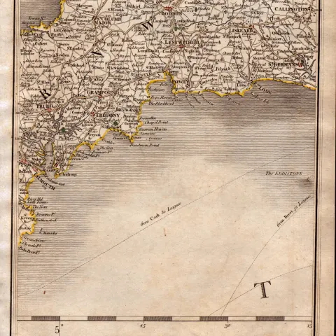 Cornwall, Falmouth, Truro, Bodmin, St Austell - John Cary’s Antique 1794 Map.