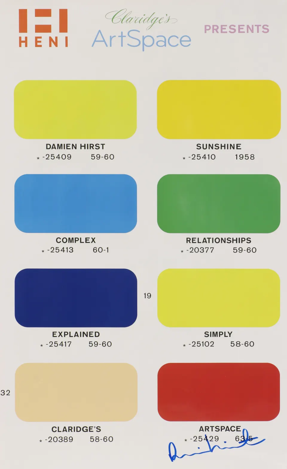 Damien Hirst (b.1965) Signed ‘COLOUR CHART’ by Gallery HENI for Claridge's Art Space Exhibition, 202