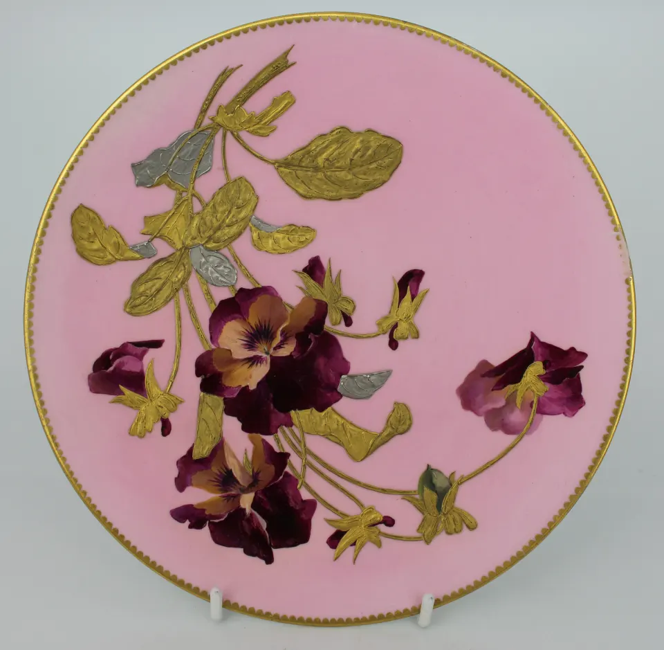 Antique Pink Ground Gilt Relief Cabinet Plate