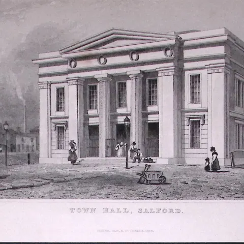 Salford Town Hall Antique 195 Years-Old Steel-Engraving-13