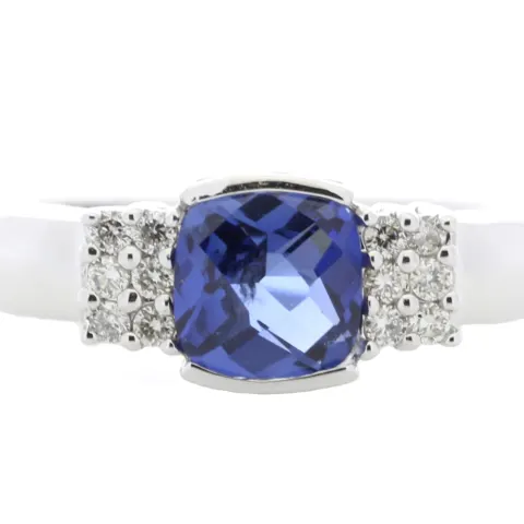 9ct White Gold Created Ceylon Sapphire Diamond Ring 0.08