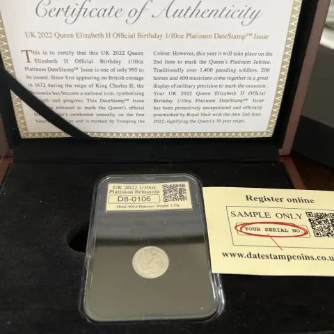 Platinum date. Stamp.