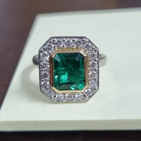 Emerald & Diamond Cluster Ring 2.31 Carat Emerald