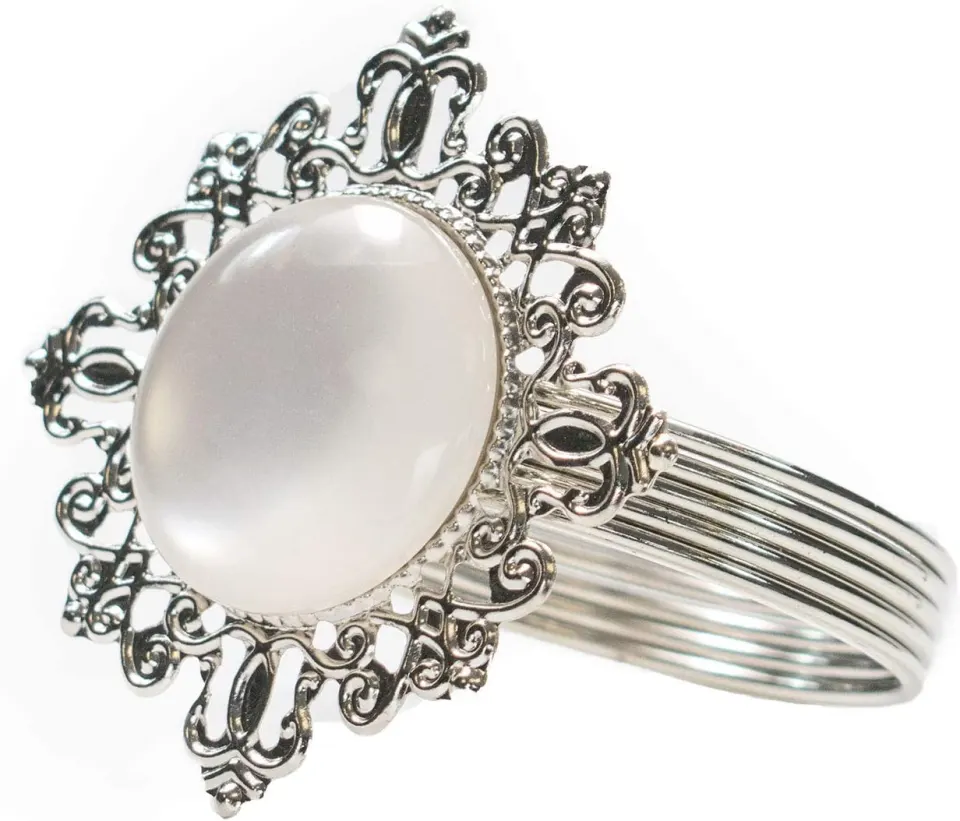 6x BOXES OF FOUR VINTAGE STYLE NAPKIN RINGS WITH PEARLISED CRYSTAL CABOCHON CENTRES