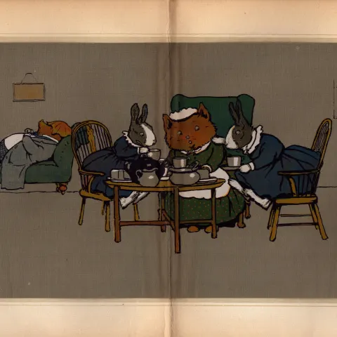 Cecil Aldin Merry Party Rare Antique Large Book Plate “The Tea Party”