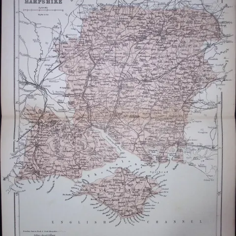 County Hampshire 150 Years-Old 1875 Coloured Detailed Antique 1875 Map-46