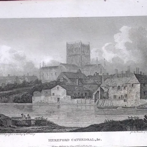 Hereford Cathedral Antique 220 Years-Old Georgian Steel-Engraving-216
