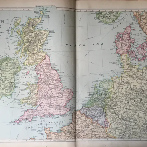 Rare Antique Large Map The British Isles & Europe GW Bacon 1904.