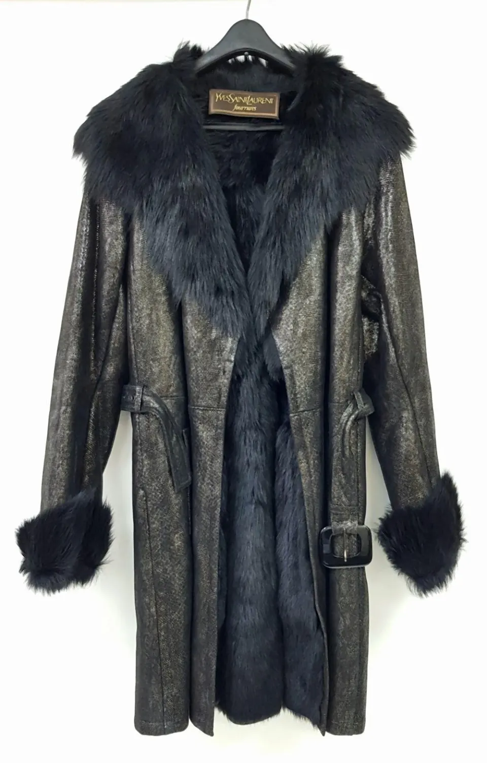 Unique Yves Saint Laurent Metallic Leather Coat With Internal Fur