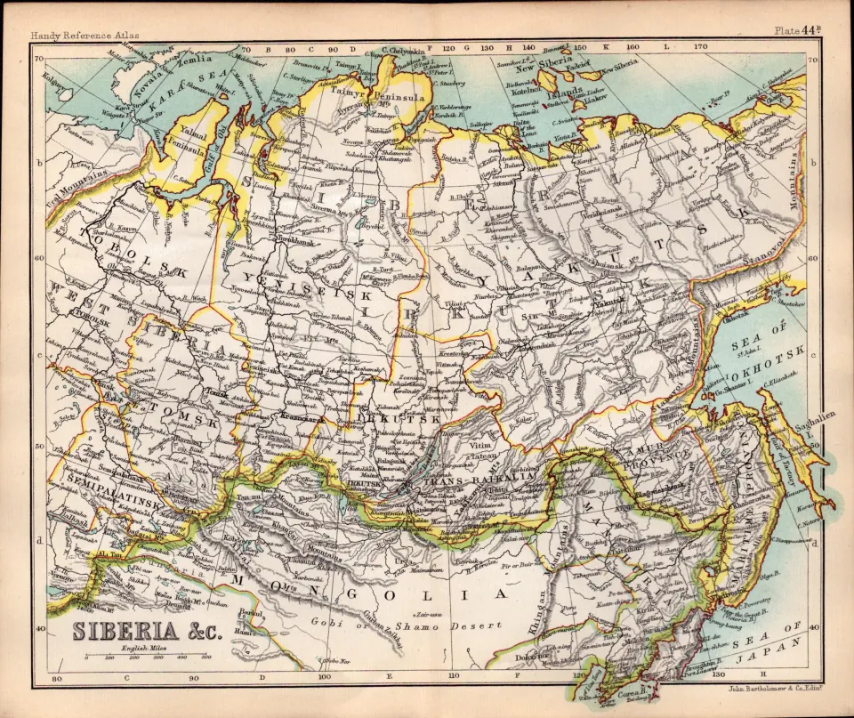 Siberia Mongolia  Area Double Sided Antique 1896 Map.