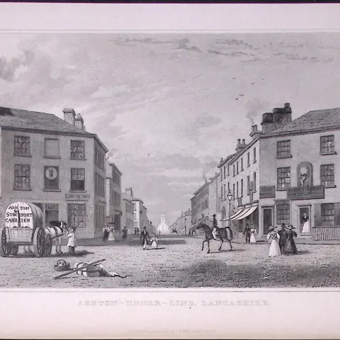 Ashton Under Lyne Town Centre Antique 195 Years-Old Steel-Engraving-3