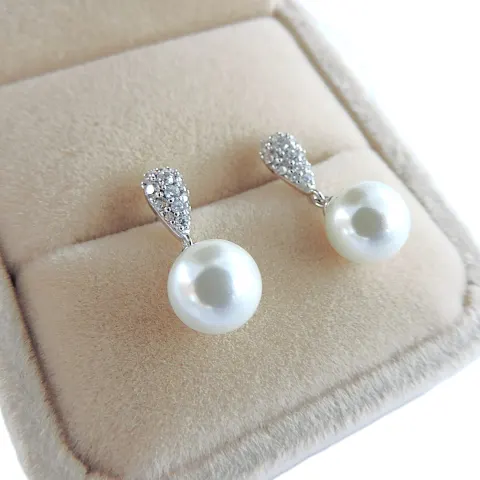 925 Silver Pearl Drop Gemstone Earrings 'New'
