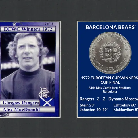 Alex MacDonald Rangers FC Wins 1972 ECWC Mounted Card & Coin Metal Art Display