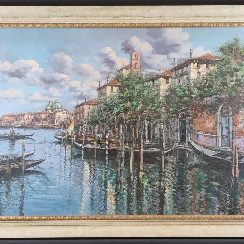 Original Large Italian Oil On Canvas of Venice