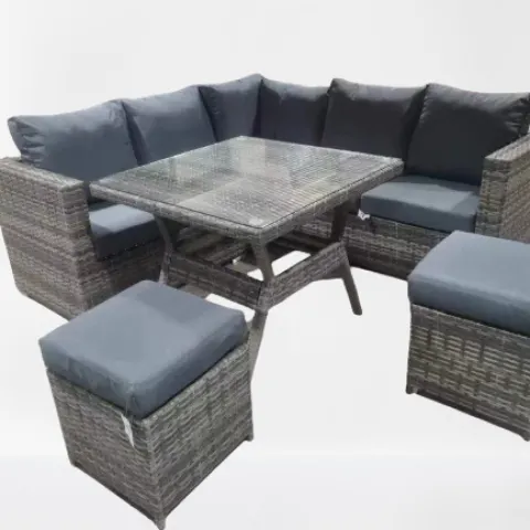 Alford mixed grey wicker corner sofa set with dining table and stools