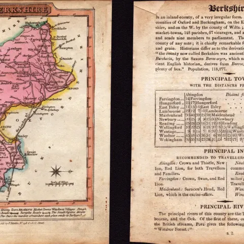 Berkshire Engraved Hand Coloured George IV Antique Map & Text.