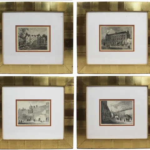 Set of 4 Antique Etchings Set in Gilt Frames