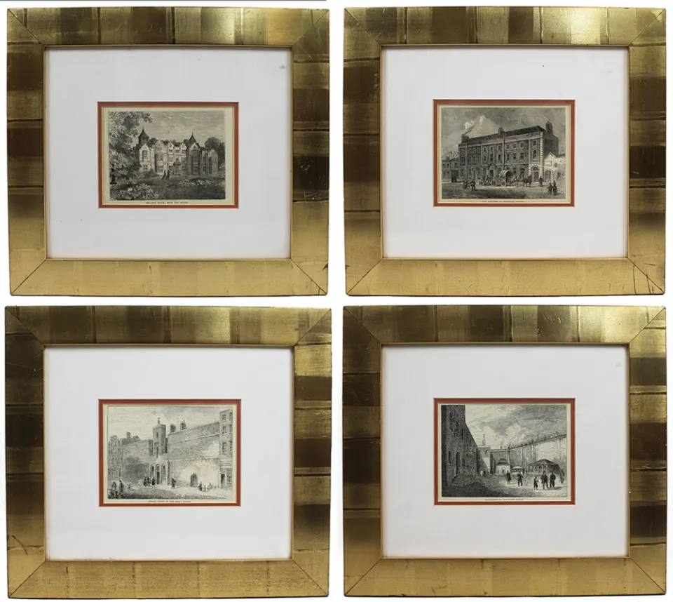 Set of 4 Antique Etchings Set in Gilt Frames