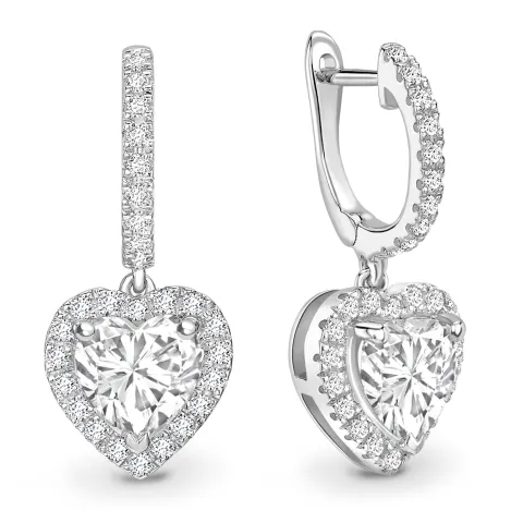 18ct White Gold Heart Shape Halo Drop Earring (1.34) 1.74 Carats