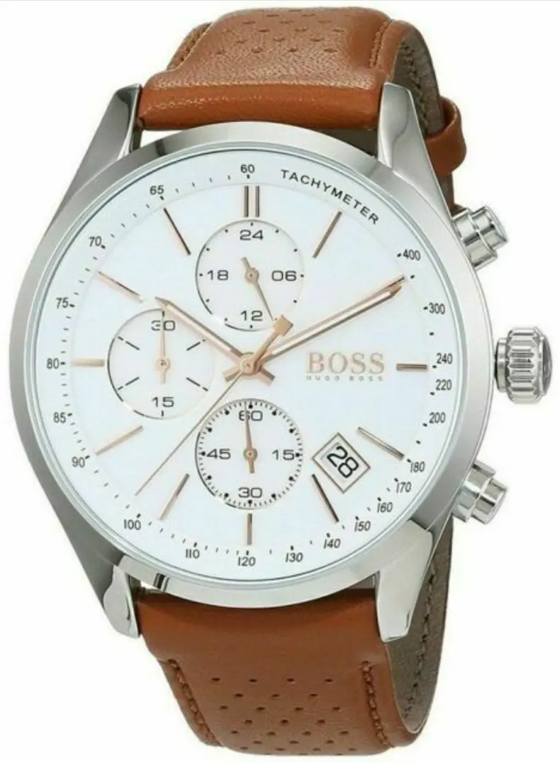Hugo Boss 1513475 Men's Grand Prix Brown Leather Strap Chronograph Watch