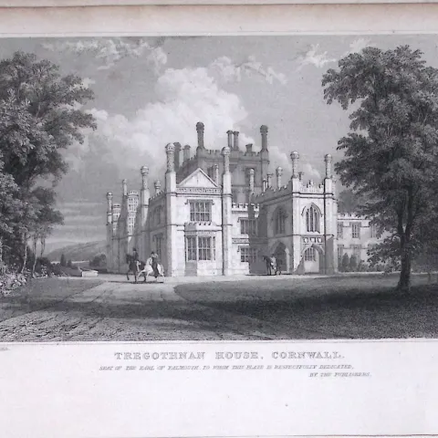 Cornwall Truro Tregothnan House  Antique 193 Years-Old Steel-Engraving-3