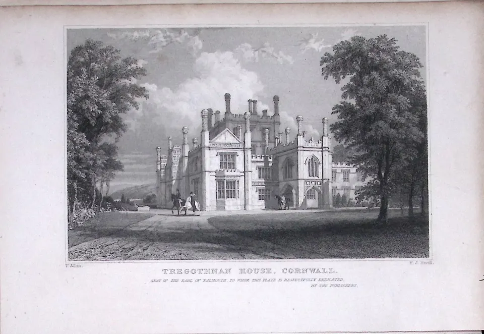 Cornwall Truro Tregothnan House  Antique 193 Years-Old Steel-Engraving-3