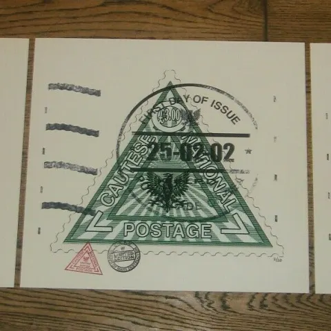James Cauty (1956 - ) CNPD £2, £3 and £4 Triangle Stamps - Set of 3 Pop Editions COA  (2005)