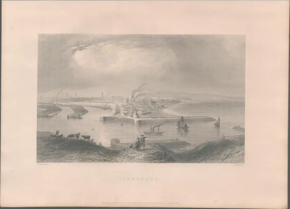 Aberdeen City  Antique 1842 Steel Engraving.