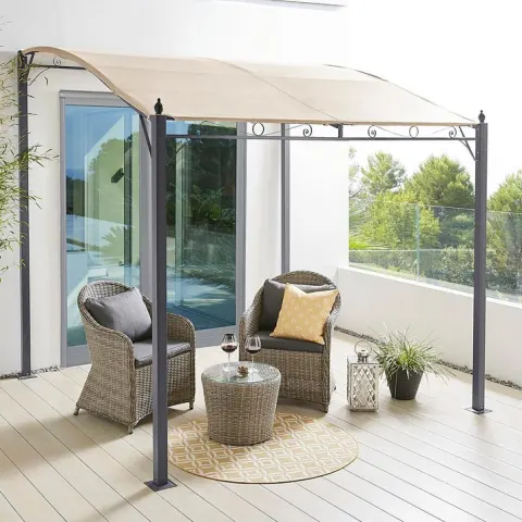 (25/P) RRP £229. 3.5m Wall Gazebo Natural. Durable & Weather Resistant. Roof Canopy Can Be Easily R