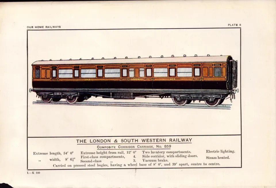 London & South Western Railway Carriage Train Antique Book Plate.