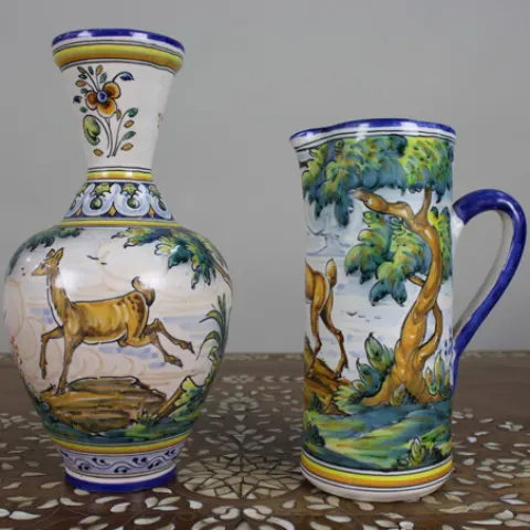 Mid-20th Century Spanish Talavera Pottery Vase and Jug