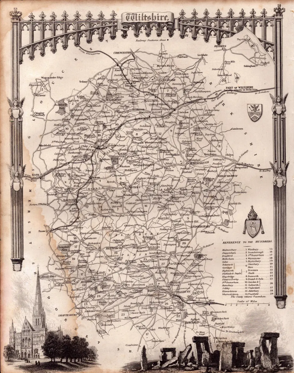 County of Wiltshire Steel Engraved Victorian Thomas Moule Map.