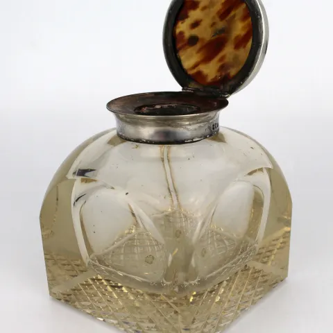 Fine Antique Large Cut Glass Silver Mounted Inkwell