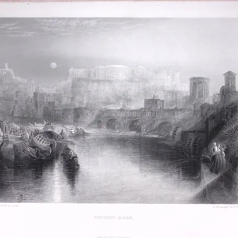 J.M.W Turner Ancient Rome at Night Antique Steel Engraving-13-TR