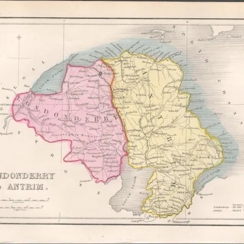 Antique Engraving 1850’s Map Londonderry & Antrim.