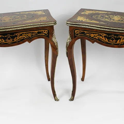 Pair of Marquetry Inlaid 19th c. Card Tables