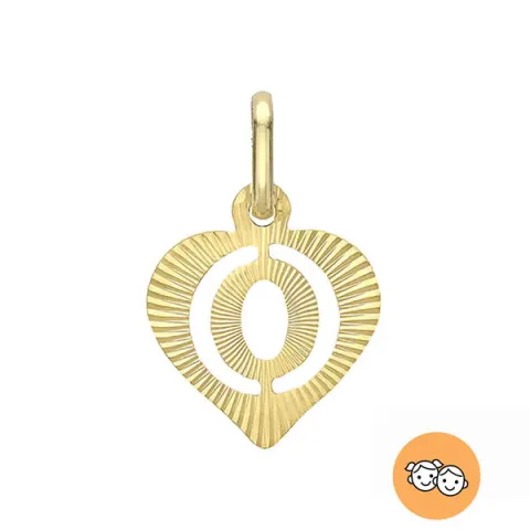 New! Children's Diamond Cut Initial O Heart Pendant In 9K Gold