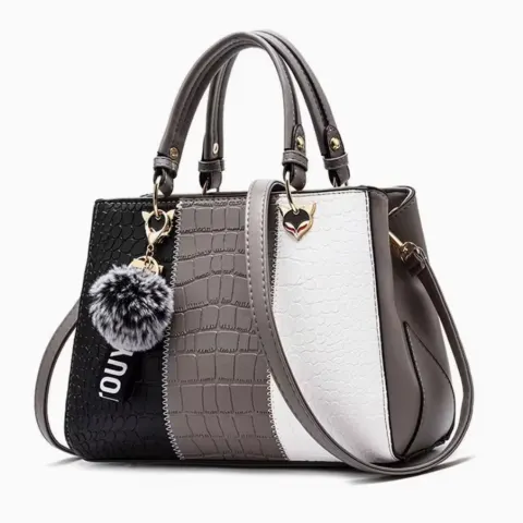 Elegant PU Leather Handbag For Women – Contrast Wave Design, Multi-Pocket Tote With Adjustable Strap