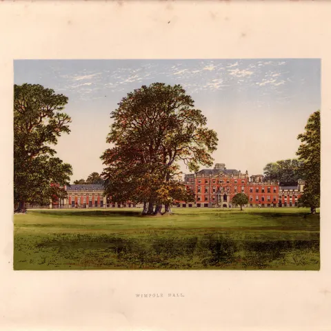 Wimpole Hall Cambridgeshire Gilt-Edge Coloured Antique Book Plate.